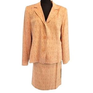 Norton McNaughton Skirt Suit Womens 6 Peach Gold Jacquard Damask Blazer Set VTG